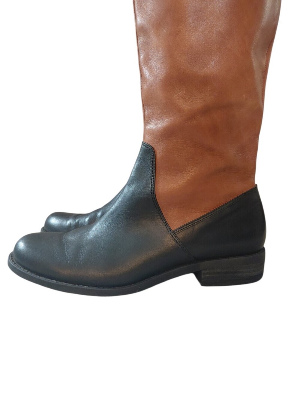 Vince Camuto Two-Tone Black & Brown Knee-High Riding Boots Size 8.5 - Picture 6 of 12